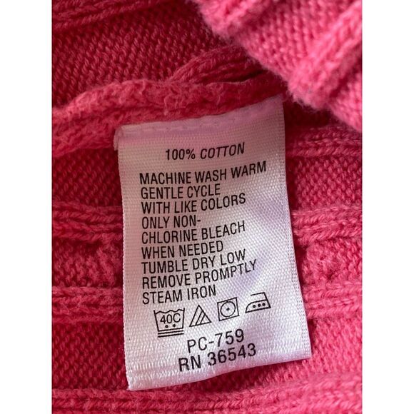 IZOD Women's Cable Knit Sweater Large Pink Pullover Crew Neck Long Sleeve Cotton - Picture 5 of 5